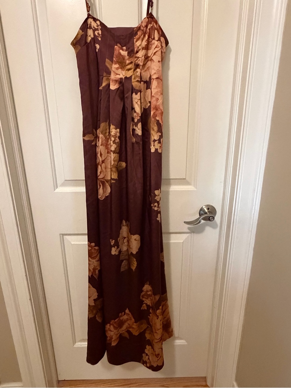 Free People Brown Maxi Skirt with Gold Floral Motif